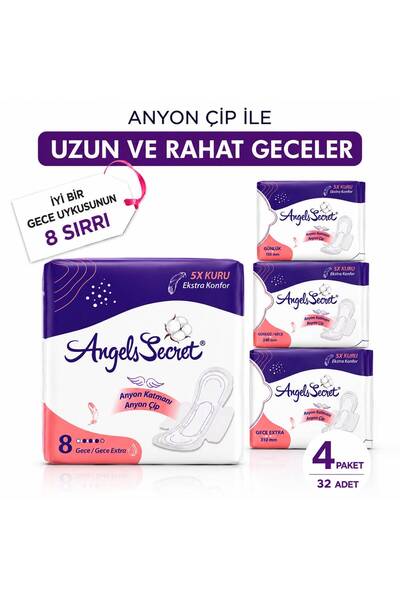 Angels Secret Gece Süper Emici Ultra İnce Anyonlu Hijyenik Ped 4lü