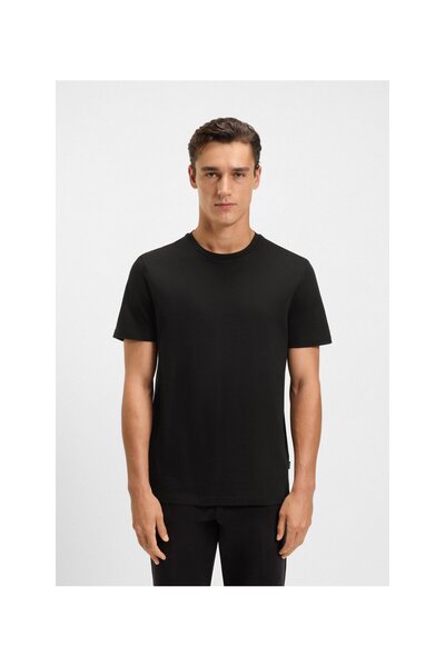 BOSS Erkek %100 Pamuklu Logo Detaylı Bisiklet Yaka Kısa Kollu Siyah T-Shirt