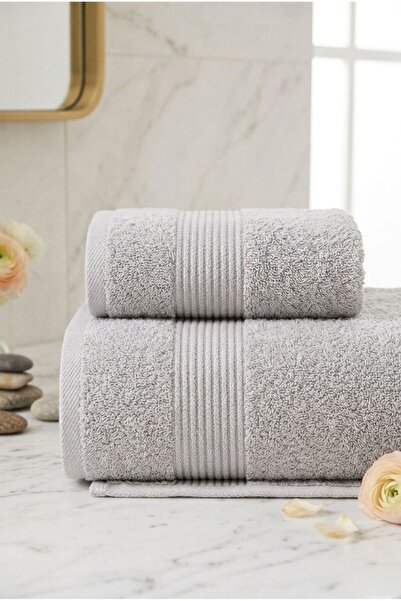 TEXTİLES MAGİC LAMP Modern Striped Border Detailed 2-Piece Bath Towel Set