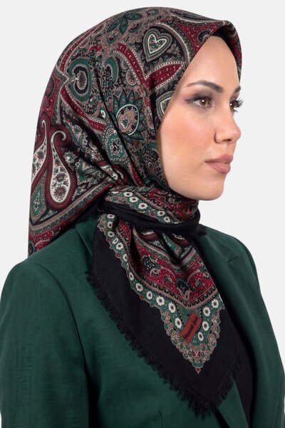 hadiora Women's Black Green Ethnic Patterned Flared Scarf