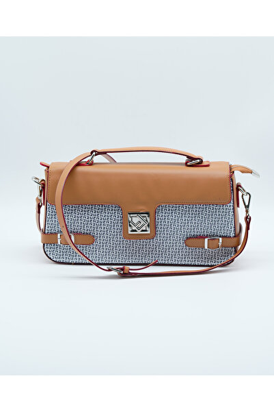Finelook Women All-Over Monogram Print Satchel Bag with Detachable Strap
