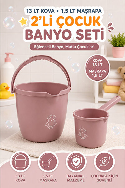 Funny Life 2'li Çocuk Banyo Seti 13 LT Çocuk Banyo Kovası 1,5 LT Maşrapa BPA ...