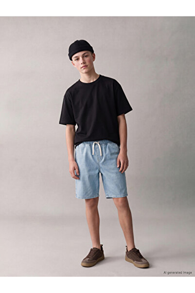 LC Waikiki Rmz Gi̇yi̇m Farkiyla Boys' Jean Shorts with Waist Drawstring