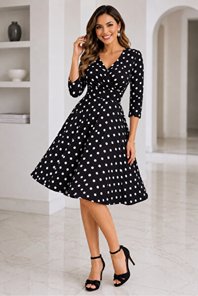 HELVEYS Women's 3/4 Sleeve Double Breasted Collar Polka Dot Comfortable Fit S...