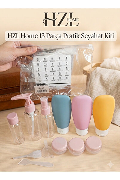HZL HOME 13 Parça Seyahat Şişe Seti - Bagaj Uyumlu Kozmetik Taşıma Kiti