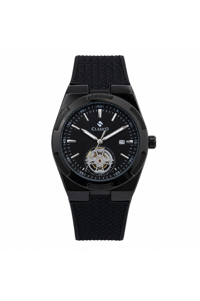 Clasico Apex Men's Skeleton Dial Silicone Strap Watch – Premium Stainless Ste...