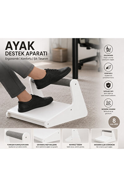 DOKTOR AHŞAP Ayak Yükseltici Destek 2 Kademe Mdf Lam Demonte Ergonomik BEYAZ