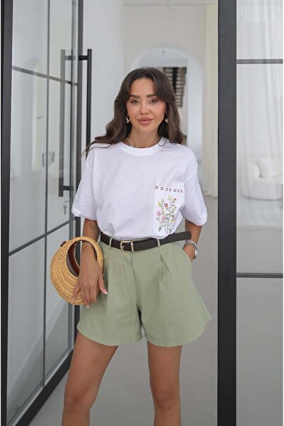Havoş White T-Shirt with Embroidery Detail on Pocket