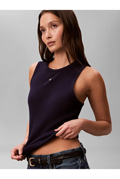 Calvin Klein SL MONOGRAM PATCH WA Lacivert Kadın Kolsuz Tişört
