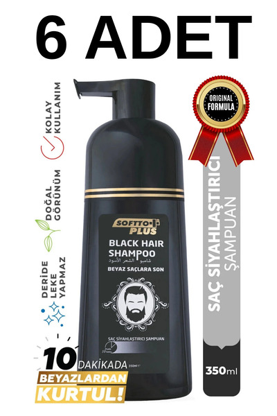 Softto Plus 6 ADET / Black Hair Saç Siyahlaştırıcı Doğal Görünümlü Boya Şampu...