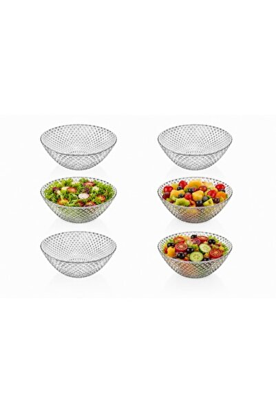 OEM Set de 6 boluri rotunde din sticlă transparentă, pentru servirea salatelo...