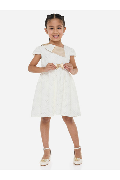 Victor and Jane By Styli Girls Embellished Festive Dress with Bow Belt