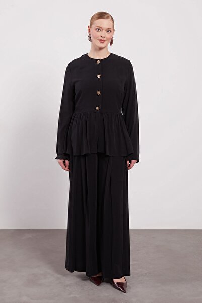 Levidor Black Waist Ruffle Detailed Double Set