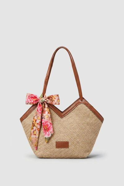 Qalortex Scarf Foulard Detailed Straw Shoulder Bag