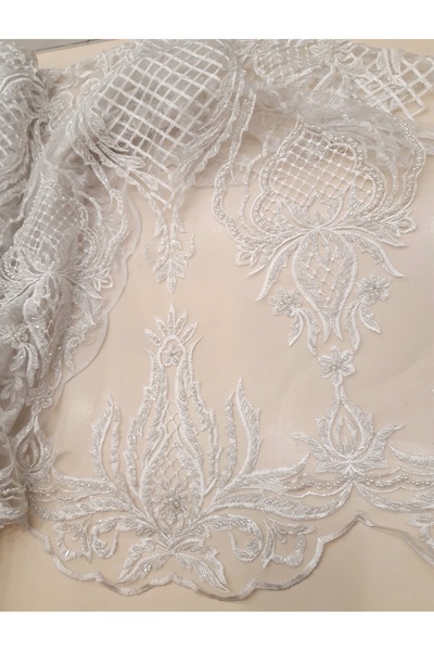 Safir Kumaş Gelinlik ve Nikah Kıyafetleri için Kirli Beyaz Denilen Renkte İşl...