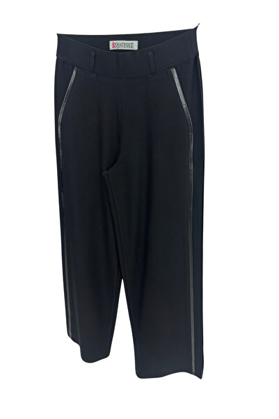 ZANESSI Plus Size Women's Knitted Trousers with Elastic Waist and Leather Str...