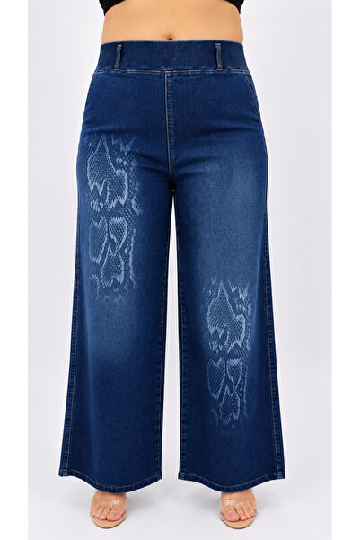 ZANESSİ FASHION Plus Size Denim Patterned Women's Trousers