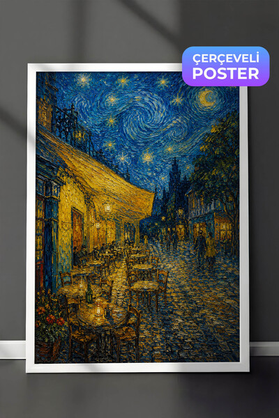 Zestia Slika na zidu terase kafe inspirisana Van Gogom, efekat uljane boje, b...