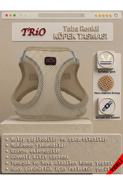 Trio Air -Mesh Küçük ve Orta Irk Kedi Köpek Göğüs Tasması Yumuşak, Nefes Alab...