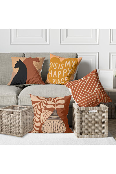 Alkan Homes 4-Piece Combination Cat Patterned Modern Digital Printed Throw Pi...