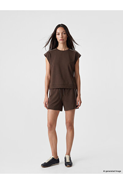 LC Waikiki Brown Soft Touch Women's Shorts with Elastic Waistband and Stripes
