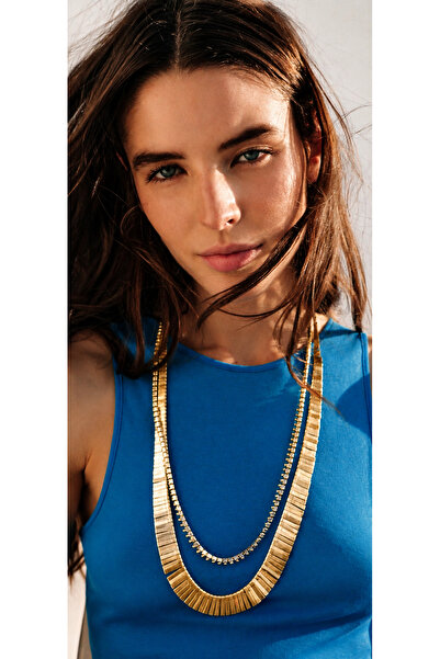 Bo Takı ve Aksesuar Set of 2 Metal Plate Shiny Necklaces