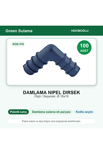 HEKİMOĞLU Drip Nipple Elbow Ø 16X16 100 Pieces Package Code 378