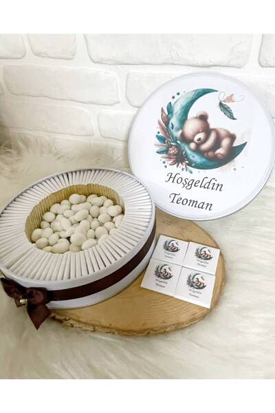 Sweet Story 100 Adet+200 Gr Drajeli Yeşil Ayda Uyuyan Ayıcık Temalı İsme Özel...