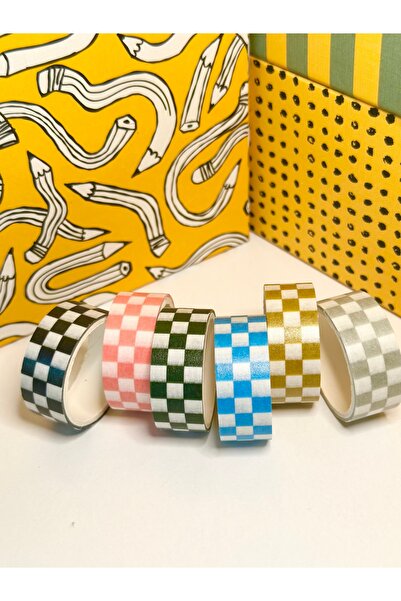 Padme studio 6'lı Damalı Washi Tape Seti - Renkli Dekoratif Yapışkanlı Kağıt ...