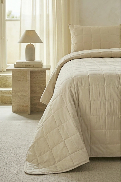 Ocean Home Textile 100% Cotton Fabric Quilted Beige Multi-Purpose Single Beds...
