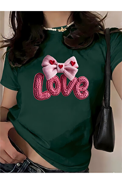 New Shine Love Bow Printed Oversize Cotton T-Shirt
