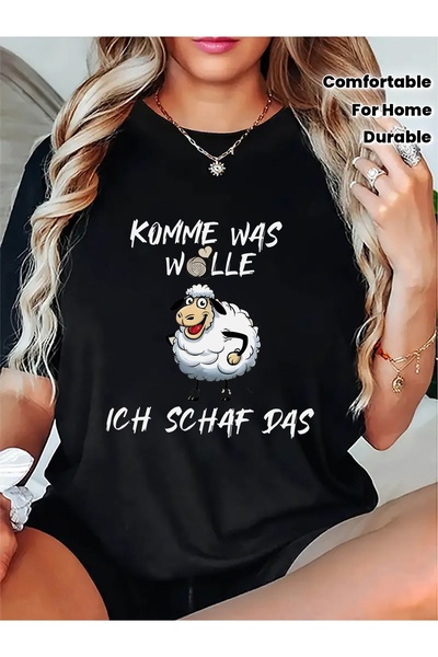 LİNA06 Women's Casual Short Sleeve T-Shirt Home Wear, Fabric with Funny Sheep...