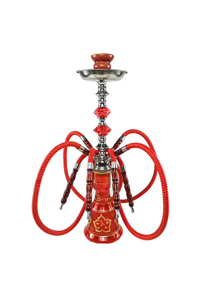 Choice Red 21inch Height Shisha Full Set Glass Base 4 Hoses Ceramic Bowl Hook...