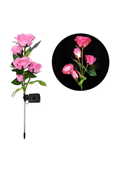 Choice1 pink 5 Head LED Solar Simulation Rose Flower Solar LED Light Garden Y...