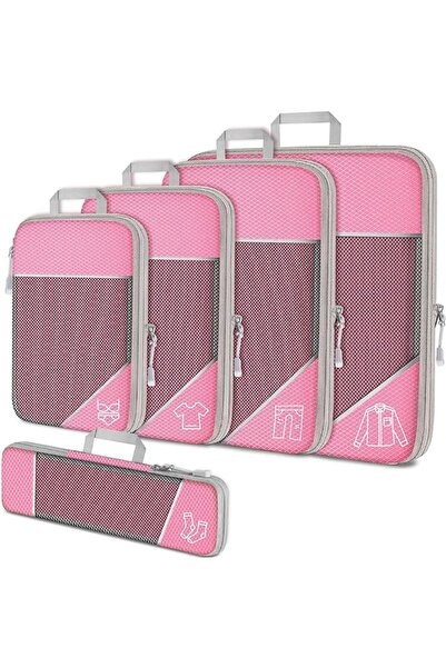 Choice4 pink 5PCS Travel Compressed Packing Cubes Storage Organizer Set With ...