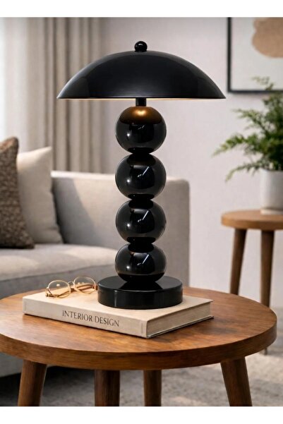 Betül Home Design Pilli 4 Top Siyah Model Masa Lambası Cafe Salon Yatak Odası...
