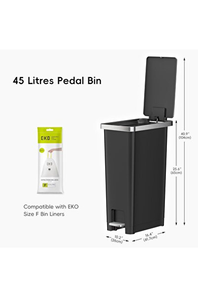 EKO Hana 45L Kitchen Pedal Bin, Step Rubbish Bin with Built-In Wheels for Kitchen & Household Use (Black)