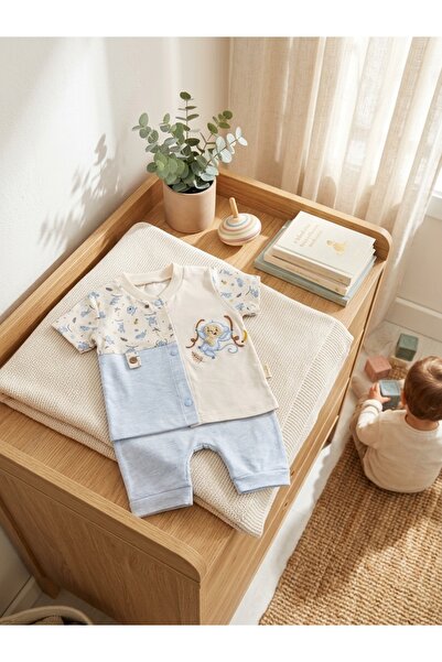 INFANT Set bebe băieți tricou cu maimuță și pantaloni scurți