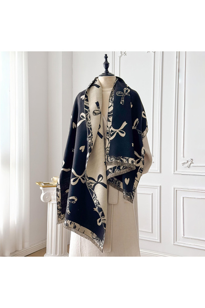 choice2 black Women New Elegance Bow Print Scarf 2025 Winter Warmer Pashmina ...