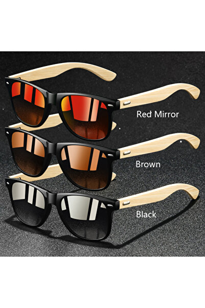 Choice4 Red-Brown-Black 3PCS Fashion Bamboo Wood Vintage Square Sunglasses Wo...