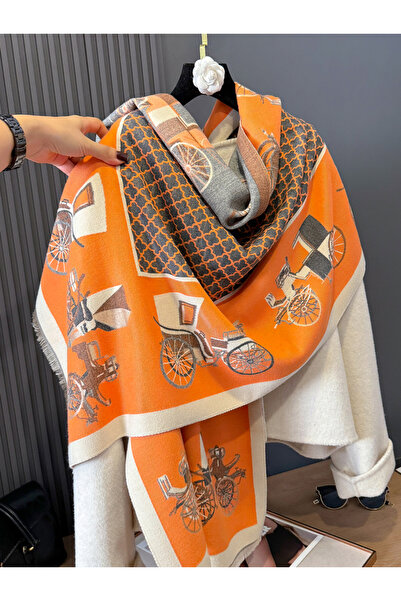 Choice3 Orange 2024 Poncho Echarpe Pashmina Cashmere Scarf for Women Thick Wa...