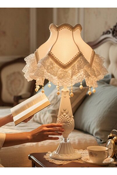 Dekovien Ecru Velvet Covered Headboard White Metal Leg Classic Lampshade Vint...