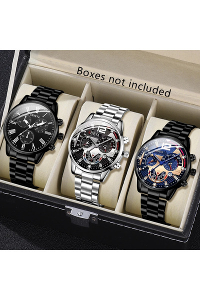 Choice black 3PCS Watch set, men's high-end glass quartz watch, steel strap, ...
