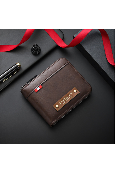 choice2 Coffee Men's Retro Short Wallet, Multi Functional Splicing Color Thre...