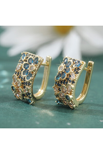 Choice Blue A328 Luxury Gorgeous Synthetic Zirconia Floral Pattern Hoop Earri...