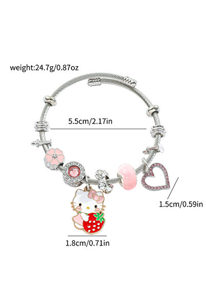Choice SL1288 Cute Hello Kitty Charm Bangle, Zinc Alloy with Strawberry, Flow...