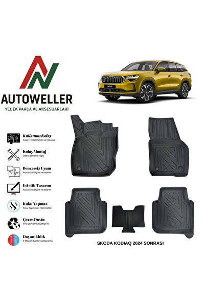 AutoWeller Skoda Kodiaq 2024 Sonrası Havuzlu Oto Havuzlu 3D TPE Oto Paspas Ta...