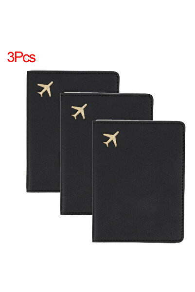 Choice6 Black-3Pcs 1/3Pcs Travel PU Passport Cover Simple Aircraft Pattern Pa...
