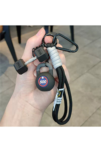 Choice1 black Fitness Keychain Gym Lover Barbell Key Chain Weightlifting Keyr...