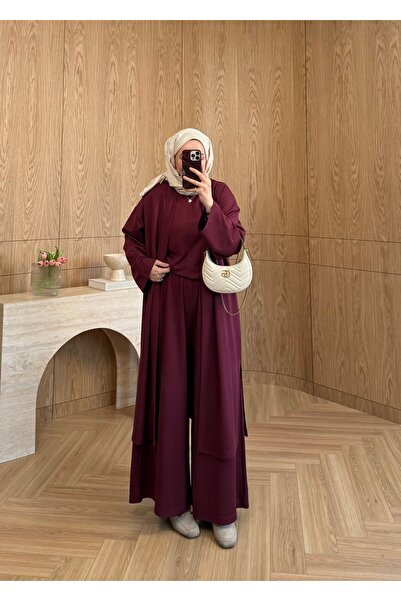 SOİ طقم أوشوه الأساسي المكون من 3 قطع باللون الأحمر الداكن